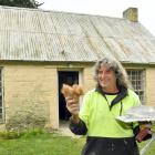 Artisan plasterer Mike Jackson uses horse hair to stiffen traditional lime mortar as he...
