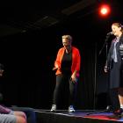 Harriet Moir (left) gives encouragement to aspiring young comedian Sammy McCormick, then 17,...