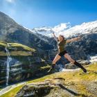 A tramper takes a selfie in front of the stunning icefall at the head of Earnslaw Burn. PICTURE:...
