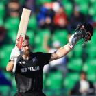 Kane Williamson celebrates reaching his century against South Africa. Photo: Reuters