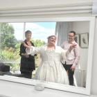 Costume maker Charmian Smith, Mezzo-soprano Claire Barton and director James Adams at a fitting...