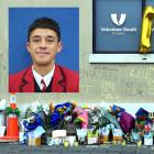 Flowers where Enere Taana-McLaren (inset) was fatally stabbed at the Dunedin Bus Hub in Great...