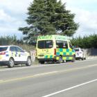 Emergency services attend the scene on Oamaru-Alma Rd, SH1, today. Photo: Nic Duff