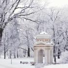 The Chinese pagoda in Riga’s Kronvalda Park, Latvia, covered in snow. Photos: Getty Images
