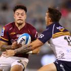 Caleb Tangitau of the Highlanders during tonight's Super Rugby Pacific match against the ACT...