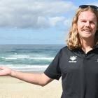 Surf Lifesaving Otago Southland club support leader Felix Cook points out a rip at St Kilda Beach...