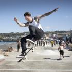 Dunedin skateboarder Dom Chapman lands a trick at the Fryatt St DIY skate jam on Saturday. Photo:...