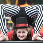 June Ward, 15, shows off her contortionist skills at the South Dunedin Street Festival on...