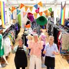 Celebrating five years of the Vogel St Hospice Shop are (from left) volunteer Tracey Penty,...