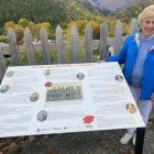 Denise Heckler with Arrowtown’s new WWI memorial panel on Soldiers Hill. PHOTO: PHILIP CHANDLER