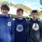 Junior Stampede ice hockey players, from left, Blake Campbell, 16, Noah Reid, 15, and Maddon...