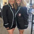 Beth Urwin, left, and Zoe Price with the Wakatipu Ladies team’s first 50-game blazers. PHOTO:...