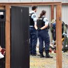 Fisheries officers watch on as police execute a search warrant at a gang pad last year. PHOTOS:...