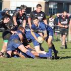 Wyndham half back Tyrone Braven passes the ball from the back of a ruck during a Rugby Southland...