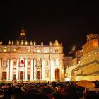 White smoke emerges from the chimney on the roof of the Sistine Chapel in 2013 (at right),...