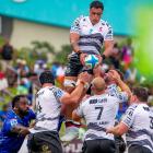 Christian Lio-Willie catching the ball for the Crusaders against the Drua in Suva. Photo: Getty...