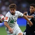 Guillermo May of Auckland FC (left) scored late in Auckland FC's win against Melbourne Victory in...