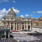 A packed St Peter's Square during the funeral of Pope Francis in the Vatican. Photo: Marco...