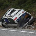 A van was badly damaged after a crash near Lake Hāwea. PHOTO: RAWAN SAADI