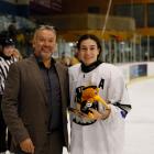 New Zealand Ice Hockey Federation president Andy Mills with Ice Fernz star Anjali Mulari at the...