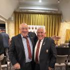 Outgoing Rugby Southland president Leicester Rutledge (left) with replacement Rex Carter. PHOTO:...