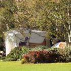 A homeless man has built a wooden hut at the Oval sports field in Dunedin. Photo: Stephen Jaquiery