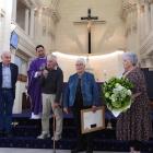 Peter Watson (centre) says a few words following a special presentation to mark 50 years of...