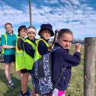 Otatara School pupils (from left) Zoey Lindsay, 10, Amelia Febery, 10, Finn Anderson, 10, Cyraul...