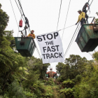 Some of the protesters have climbed into cable cars used to transport coal at Stockton mine....