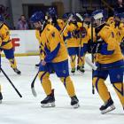 Ukraine leave the ice during their 5-1 win over Turkey in the division 2, group B world...