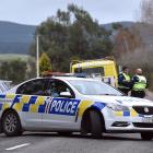 Police pull over a vehicle in Horse Range Rd, Palmerston, yesterday. PHOTOS: PETER MCINTOSH