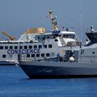 The damaged Gaza Freedom Flotilla vessel Conscience anchored at sea outside Maltese territorial...