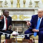 US President Donald Trump meets South African President Cyril Ramaphosa in the Oval Office of the...
