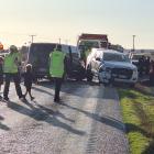 Two of four vehicles involved in a crash on State Highway 1 between Bluff and Invercargill...