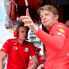 Prema Racing driver Robert Shwartzman looks out from his pit box during a practice for the 109th...