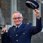 Retiring Dunedin Sergeant Chris George, 61, outside the Dunedin District Court yesterday. PHOTO:...