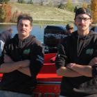 Brothers Jake and Lachy Hall in front of Lachy’s boat Bulletproof. PHOTO: ELLA JENKINS
