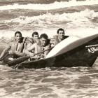 Waimairi Surf Life Saving Club’s original Christchurch Star canoe from the mid-1960s with Phil...