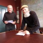 Oamaru Whitestone Civic Trust vice-chairman Graeme Clark (left) and chairman Richard Vinbrux sign...