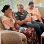 Lia Milich (left) wipes away tears of joy after meeting Anna Evans the Hato Hone St John call...
