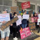 Protesters rallied in opposition to government changes to the Equal Pay Act last week. PHOTO:...