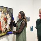 Hanging a piece by acclaimed Otago artist Anita DeSoto for the Timaru North Rotary Art Auction...