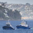Port Otago tug Arihi tows fellow tug Otago from Dunedin to Port Chalmers yesterday, in...
