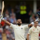 Virat Kohli celebrates his century as India took a big lead in the third test against England....