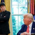 Elon Musk (L) and US President Donald Trump attend a press conference in the Oval Office of the...