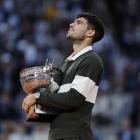 Carlos Alcaraz with the French Open trophy after his epic final victory over Jannik Sinner. Photo...