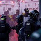 Riot police members gather as riots continue in Ballymena, Northern Ireland. Photo: Reuters