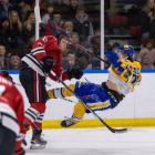 Canterbury Red Devils’ Noah Moncrieff hits SkyCity Stampede’s Jett McCullum during last Saturday...