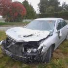 Russell Jenkin’s car after crashing into runaway stock on State Highway 94, north of Gore. PHOTO:...