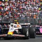 New Zealander Liam Lawson of Racing Bulls leads Frenchman Pierre Gasly of Renault on track this...
